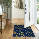 Navy Gold Abstract Swirl Area Rug