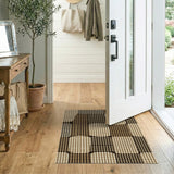 Brown Tan Houndstooth Oval Patchwork Area Rug