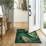 Emerald Green Monstera Palm Leaf Rug with Gold Geometry