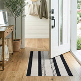 Black White Vertical Stripe Diamond Woven Rug