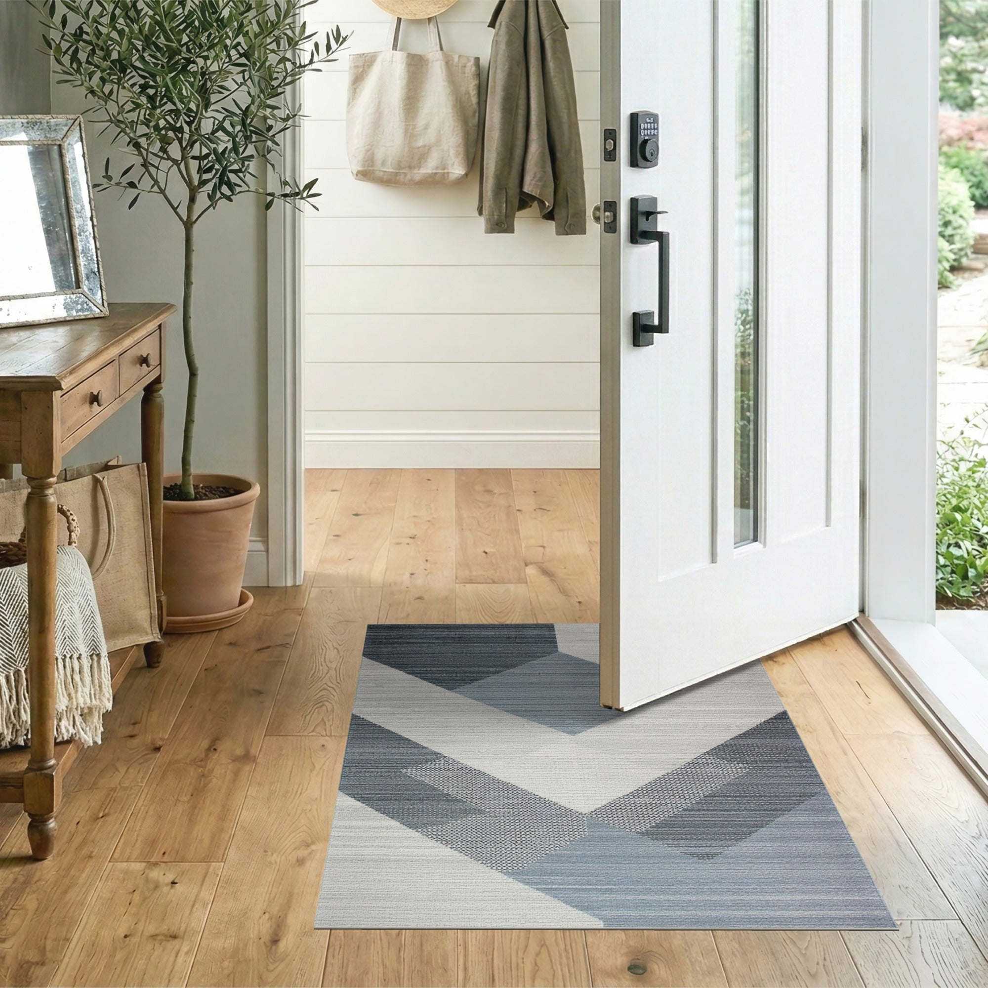 Blue and Teal Geometric Modern Modern Geometric Blue Grey Area Rug