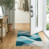 ODIKA Modern Abstract Waves Washable Area Rug, Teal & Grey Low Pile Non-Slip