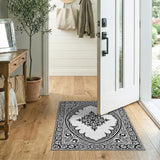 Traditional Persian Black White Ornate Persian Medallion Rug