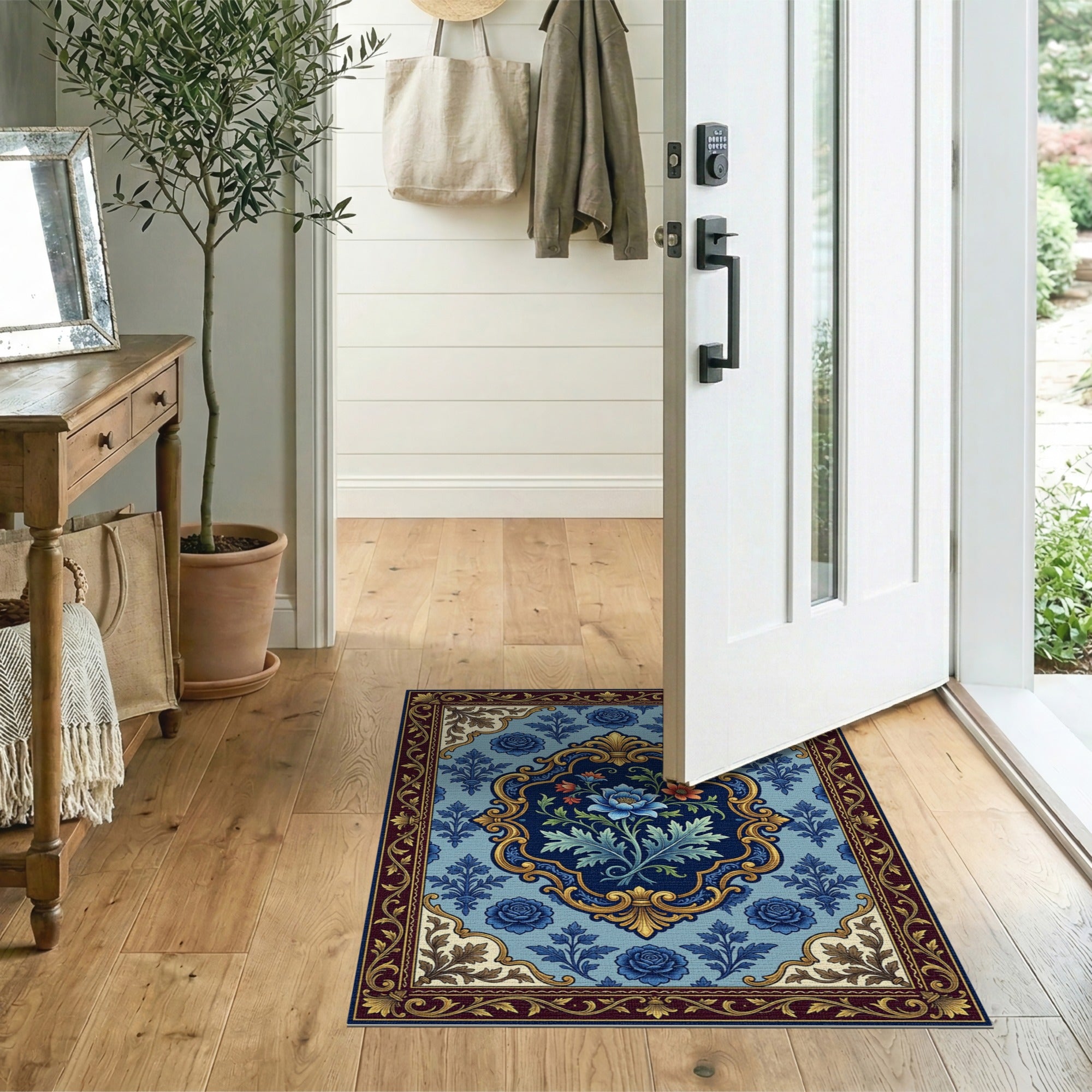 Blue and Teal Floral Vintage Ornate Blue Floral Medallion Area Rug