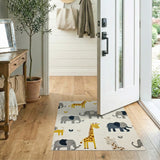 Whimsical Cartoon Elephants Giraffes Kids Rug