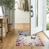 Whimsical Pink Peony Butterfly Floral Rug