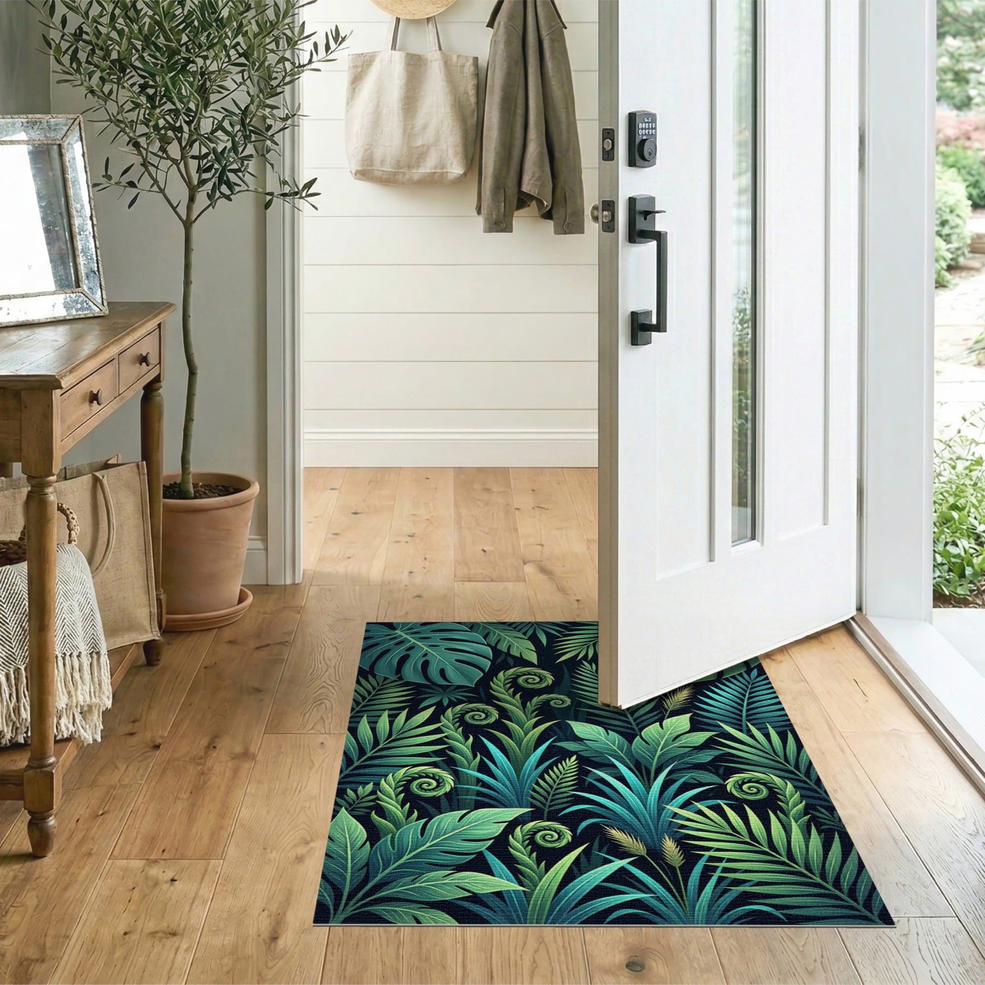 Lush Green Fern Jungle Area Rug