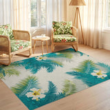 ODIKA Tropical Palm Leaf & Hibiscus Washable Low Pile Area Rug