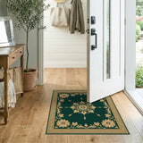 Green Emerald Green Gold Floral Medallion Area Rug
