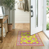 Vibrant Yellow Field Pink Floral Persian Rug