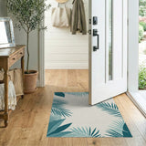 Teal Palm Leaf Coastal Coastal Beach Area Rug