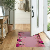 Blush Pink Dahlia Floral Border Rug