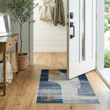 Abstract Geometric Navy Blue Gold Area Rug