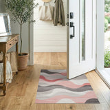 Abstract Wave Geometric Area Rug in Grey Pink