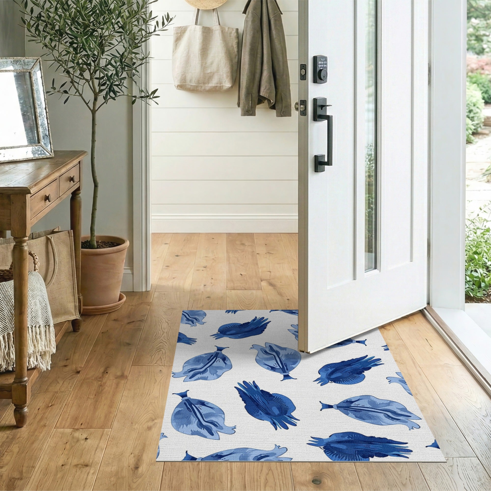 Blue Pomegranate Fruit Pattern Area Rug