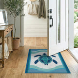 Coastal Beach Blue and Teal Sea Turtle Blue Teal Area Rug