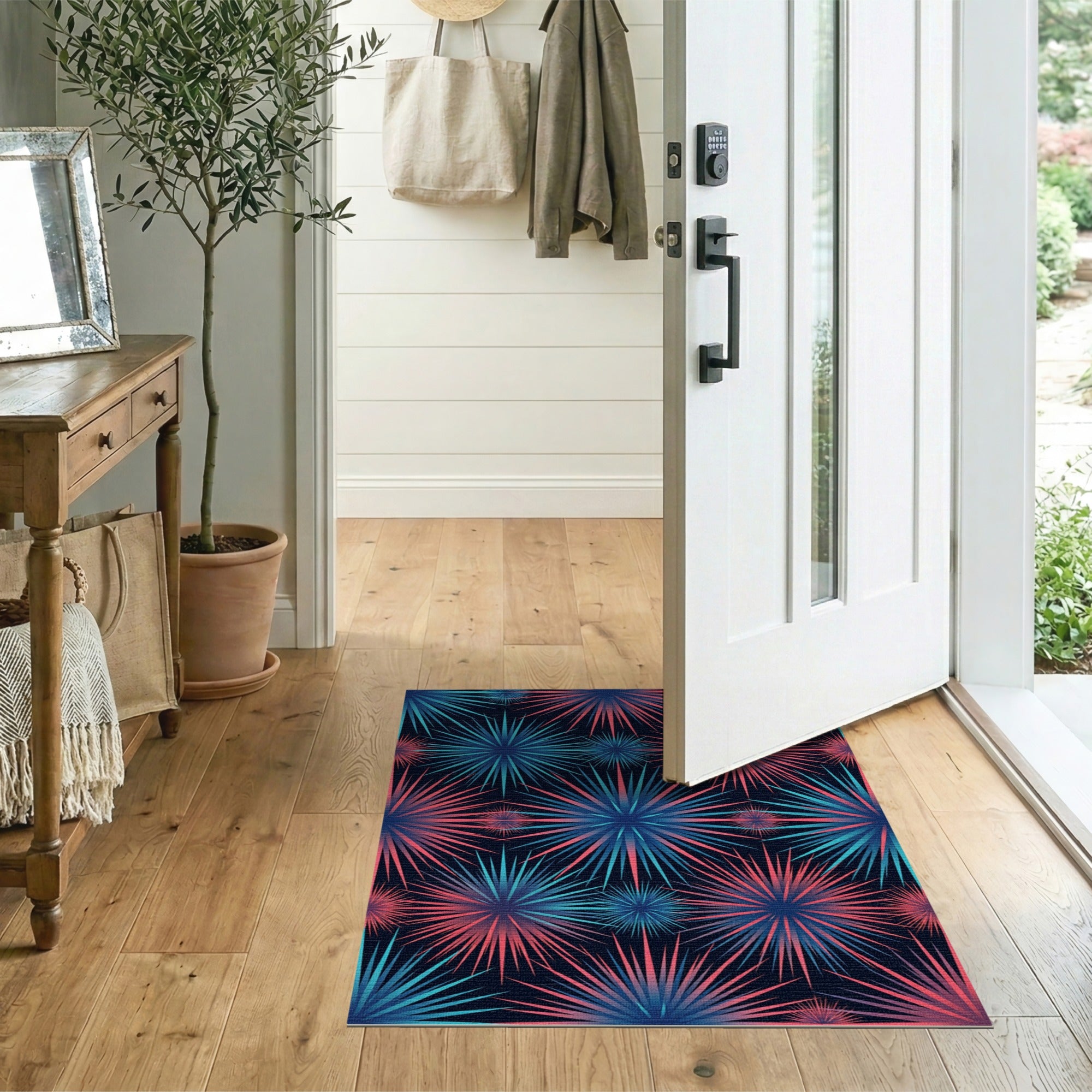 Blue and Teal Blue Teal Starburst Geometric Area Rug