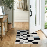 Abstract Geometric Area Rug Black White Grey Blue
