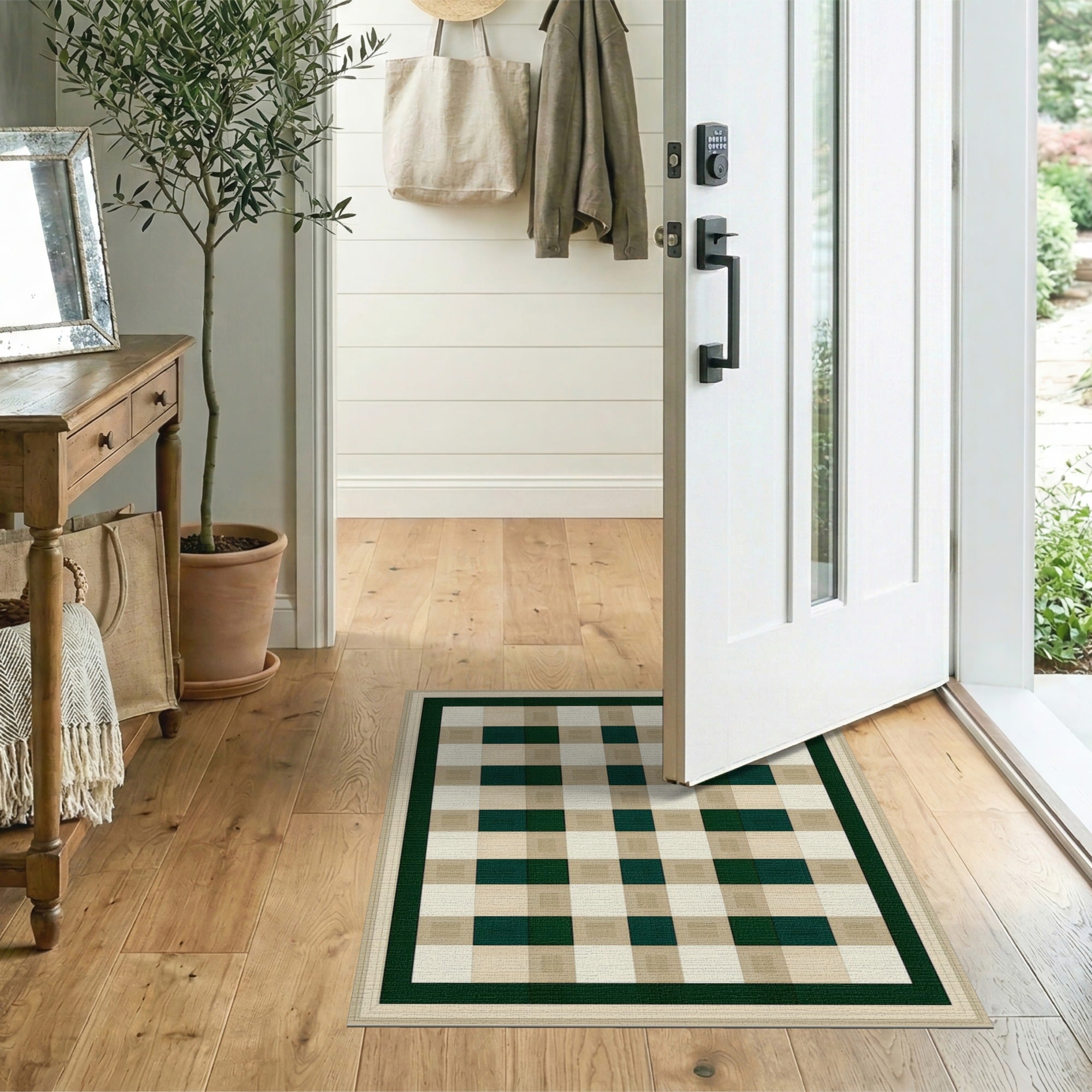 Green Buffalo Check Rustic Farmhouse Area Rug