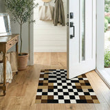 Brown Tan Checkerboard Geometric Area Rug