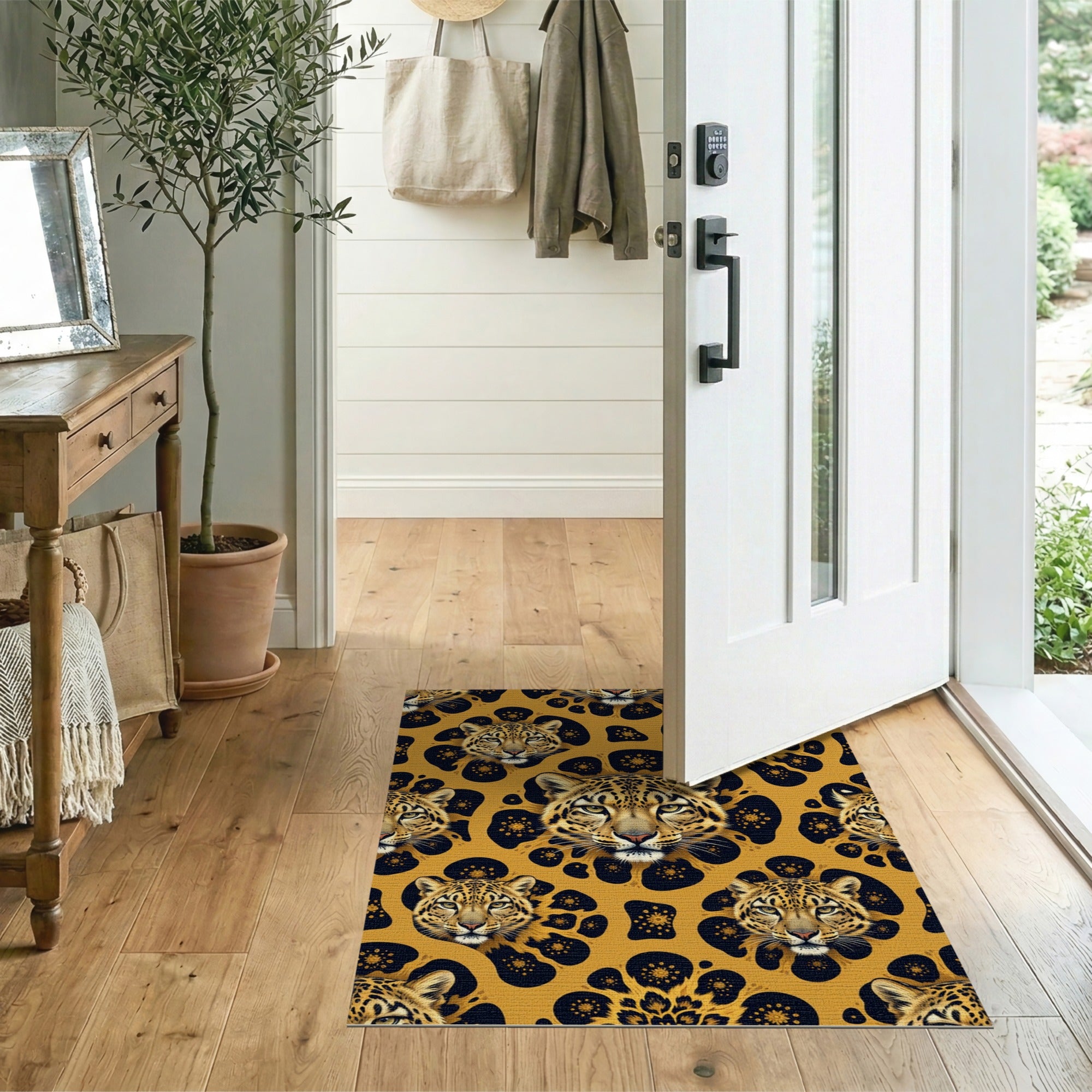 Golden Leopard Mandala Area Rug