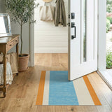 Orange Border Blue Vertical Stripe Area Rug