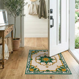 Ornate Green Gold Medallion Persian Rug