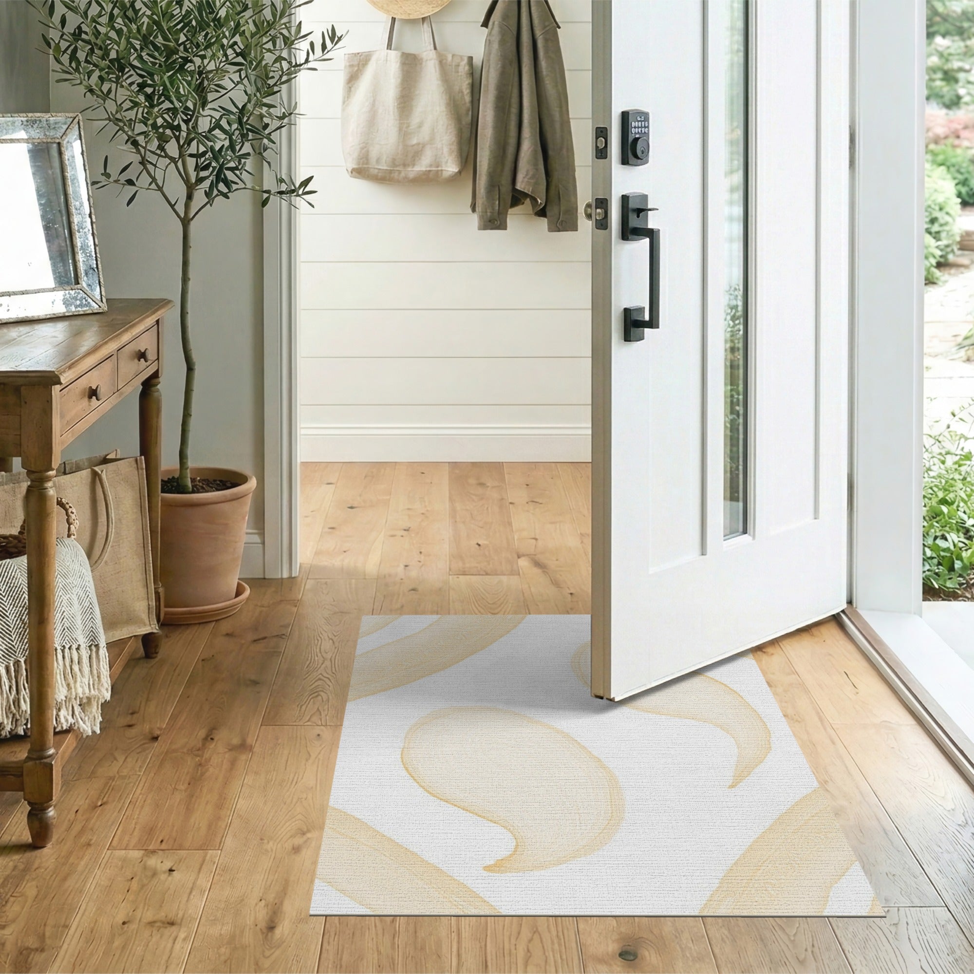 Yellow Banana Leaf Outline Area Rug