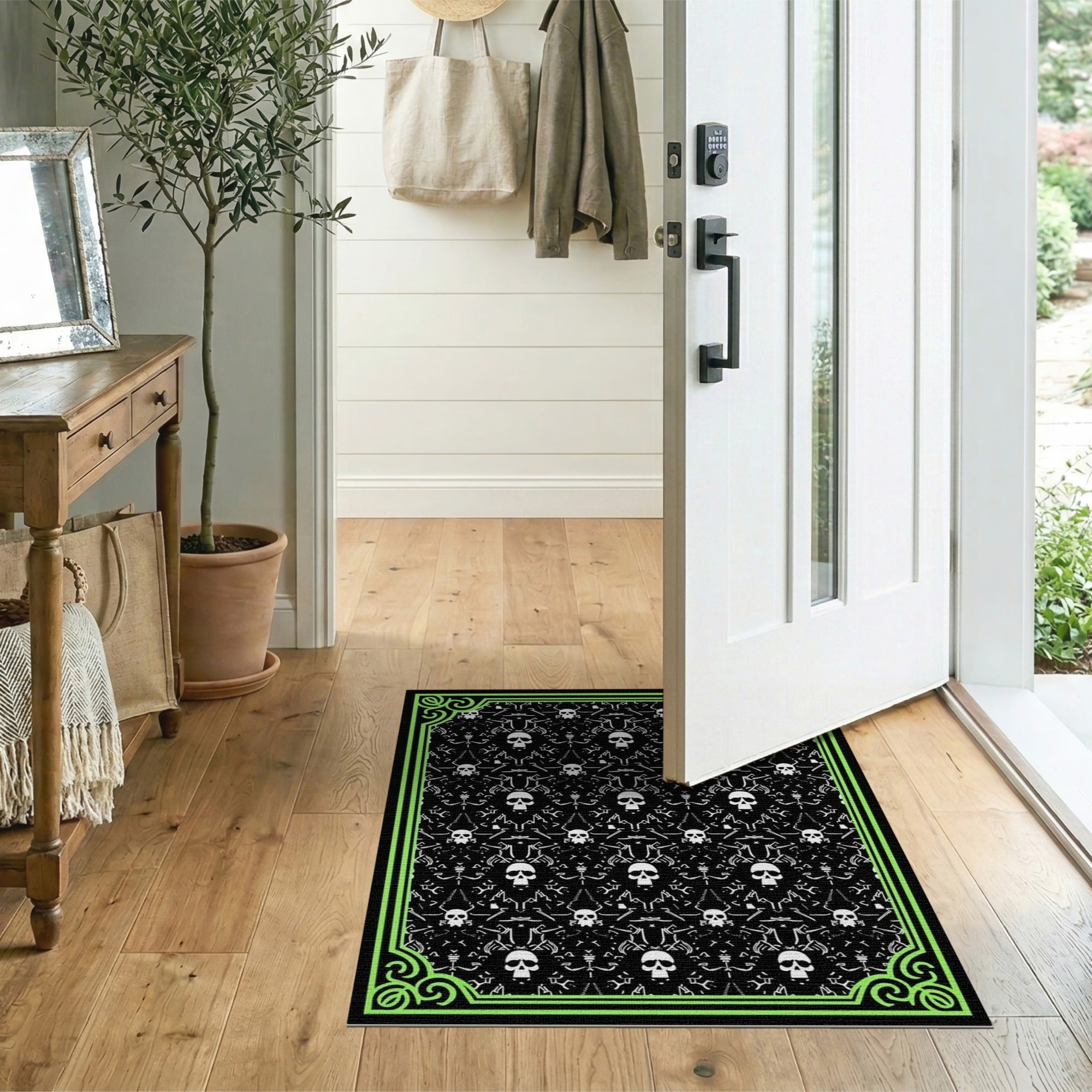 Gothic Skull Damask Black Area Rug
