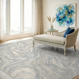 Blue Grey Abstract Swirl Area Rug