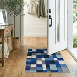 Blue Denim Patchwork Geometric Area Rug