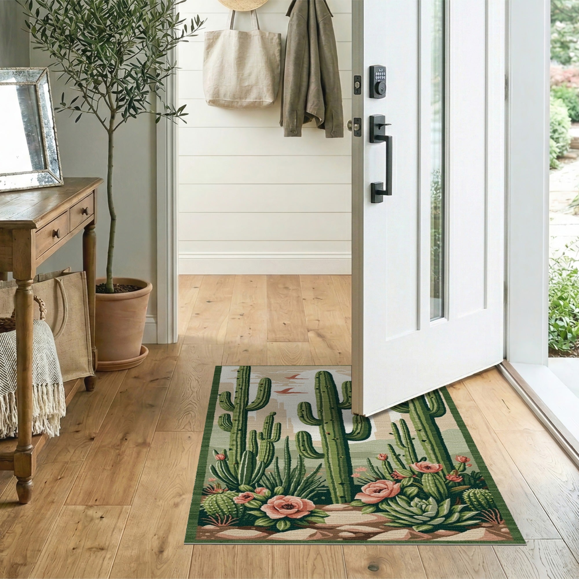 Southwestern Desert Cactus Garden Area Rug