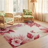 ODIKA Tropical Pink Hibiscus Washable Rug - Low Pile Non-Slip Area Rug