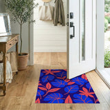 Navy Blue and Coral Leaf Pattern Area Rug