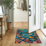 Coastal Beach Vibrant Coral Reef Fish Area Rug