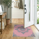Elegant Pink Teal Ornate Medallion Area Rug