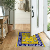 Yellow Persian Floral Rug with Blue Border