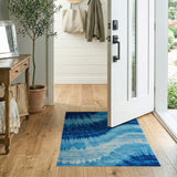 Blue Tie-Dye Wave Abstract Area Rug