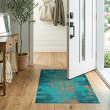 Teal Southwestern Geometric Distressed Area Rug