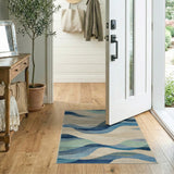 Blue Teal Ocean Waves Turtle Coastal Rug