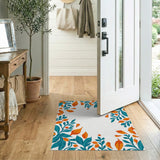 Teal Orange Lush Foliage Border Area Rug