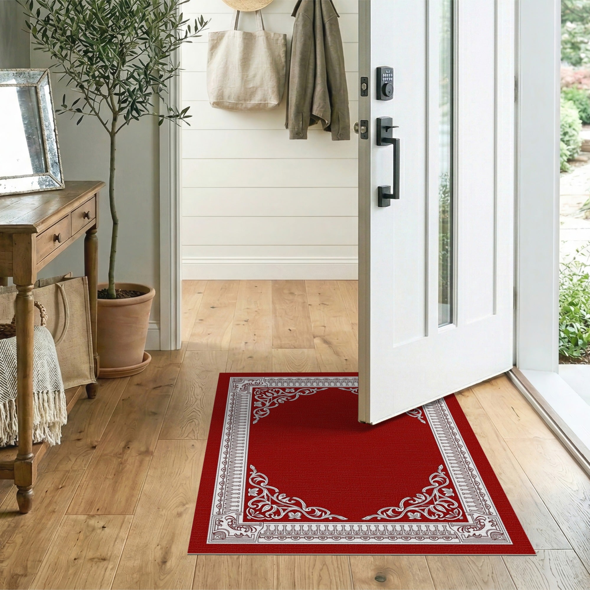 Floral Vintage Border Ornate Red Floral Border Area Rug