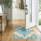 Blue Floral Medallion Area Rug on Cream
