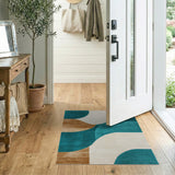 Teal Abstract Curve Geometric Area Rug
