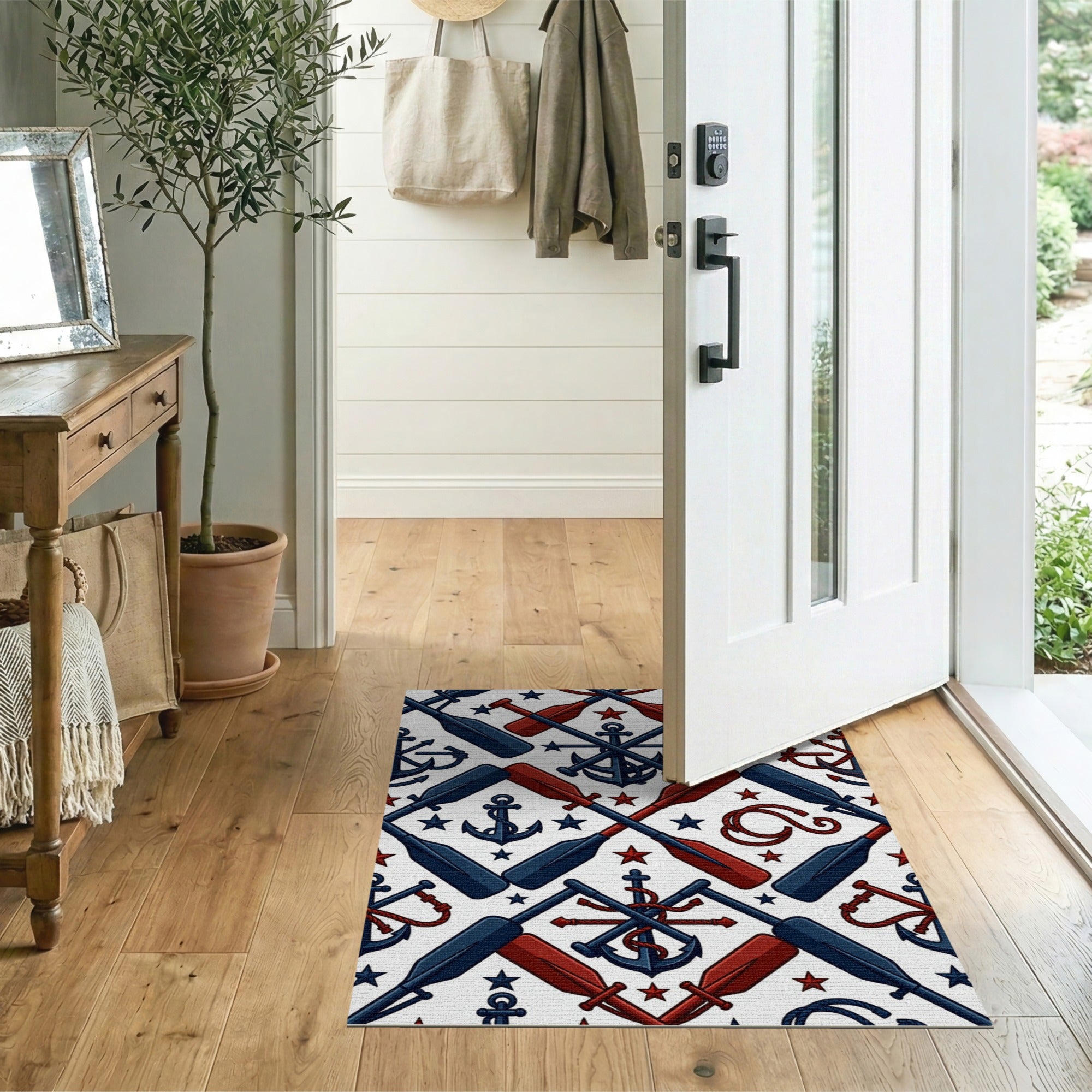 Nautical Navy Anchors Oars Coastal Rug