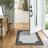 Ornate Black White Knotwork Border Rug