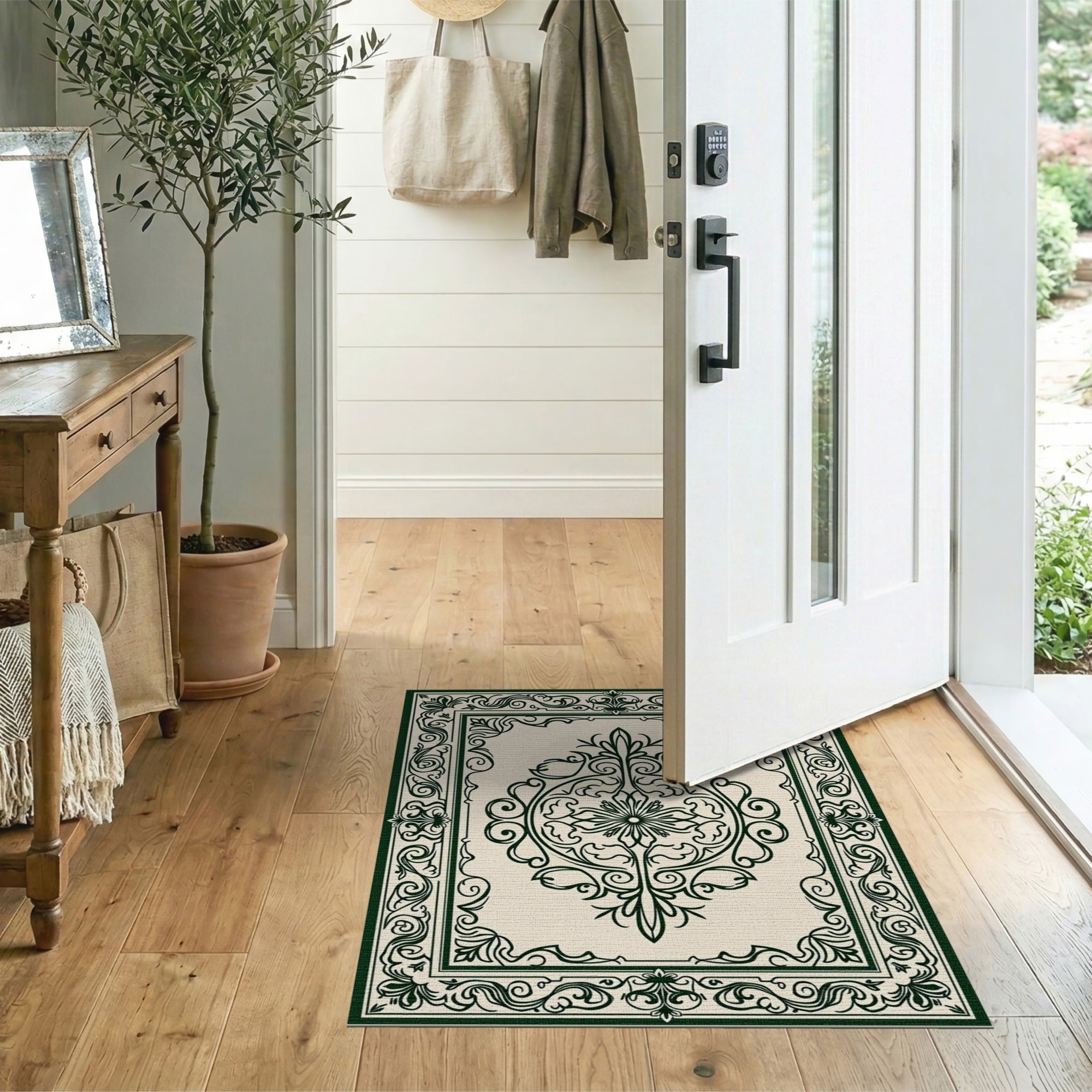 Ornate Green Floral Medallion Persian Rug