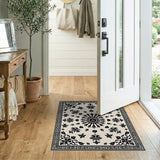 Black and White Intricate Black Floral Persian Area Rug