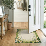 Dewy Green Vine Flower Border Area Rug