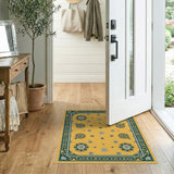Yellow Teal Floral Medallion Vintage Area Rug